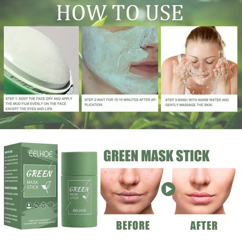 Eelhoe - 1PC Green Tea Mask Stick Purifying Clay Oil Control Cleansing Mask Radial Cosmetics