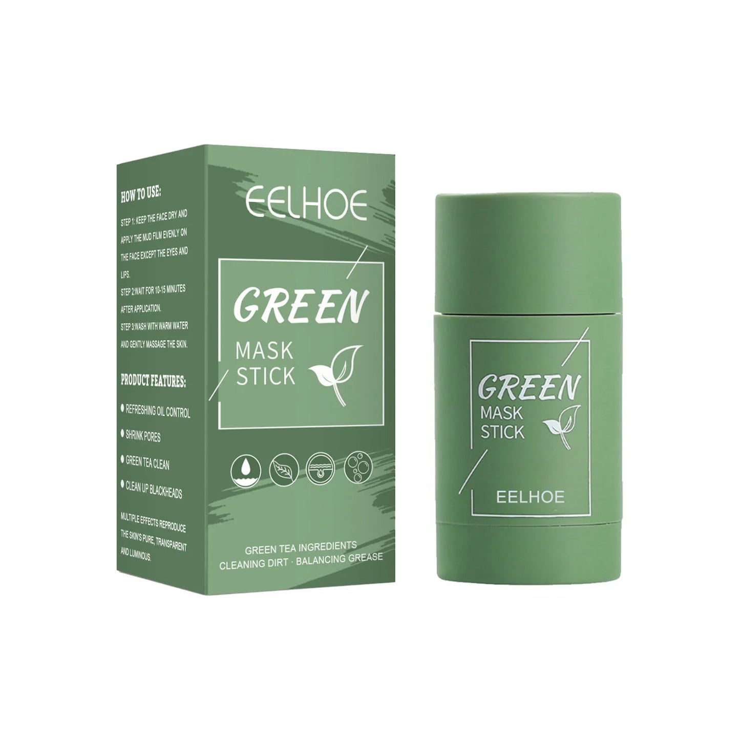 Eelhoe - 1PC Green Tea Mask Stick Purifying Clay Oil Control Cleansing Mask Radial Cosmetics